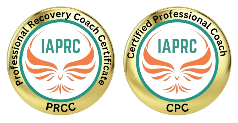 dual badge IAPRC Professional Recovery Coach Certificate (PRCC) and Certified Professional Coach (CPC) badges